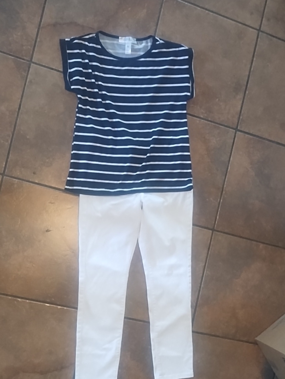 Black & White Striped Girls' Tee - Casual Short Sleeve Top. White Jeans